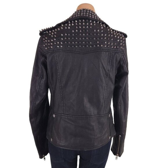 Muubaa Voisin Leather Studded Biker Jacket Size US 4 S Womens Black $700 - Picture 11 of 16